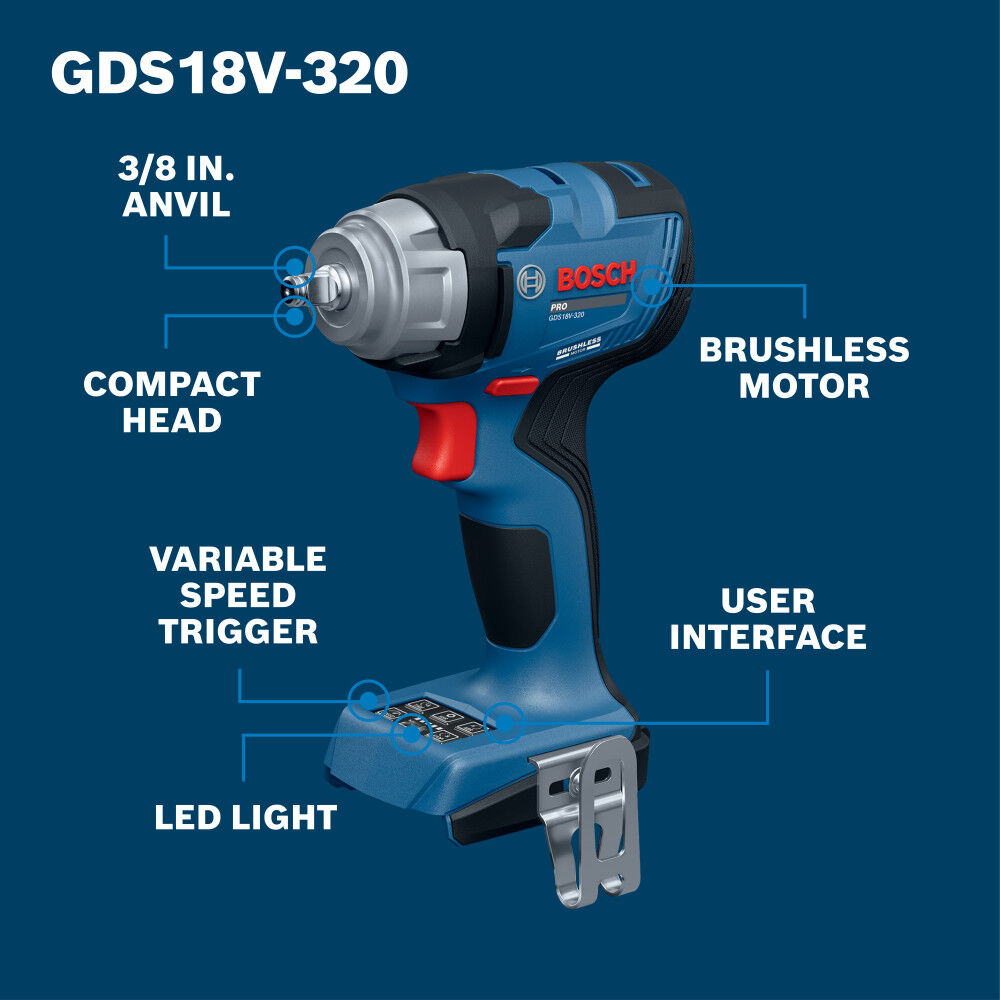 Bosch 18V 3/8 Inch Impact Wrench (Bare Tool), large image number 2