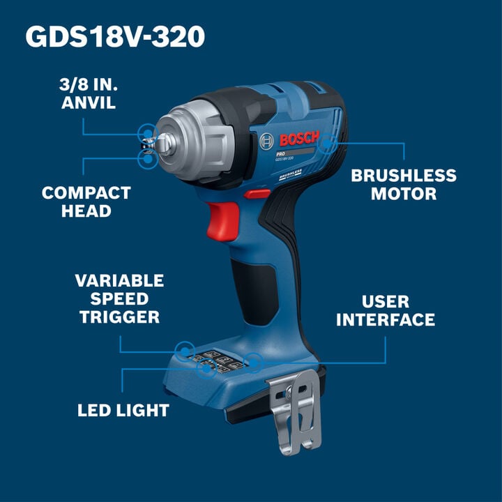 Bosch 18V 3/8 Inch Impact Wrench (Bare Tool), large image number 1