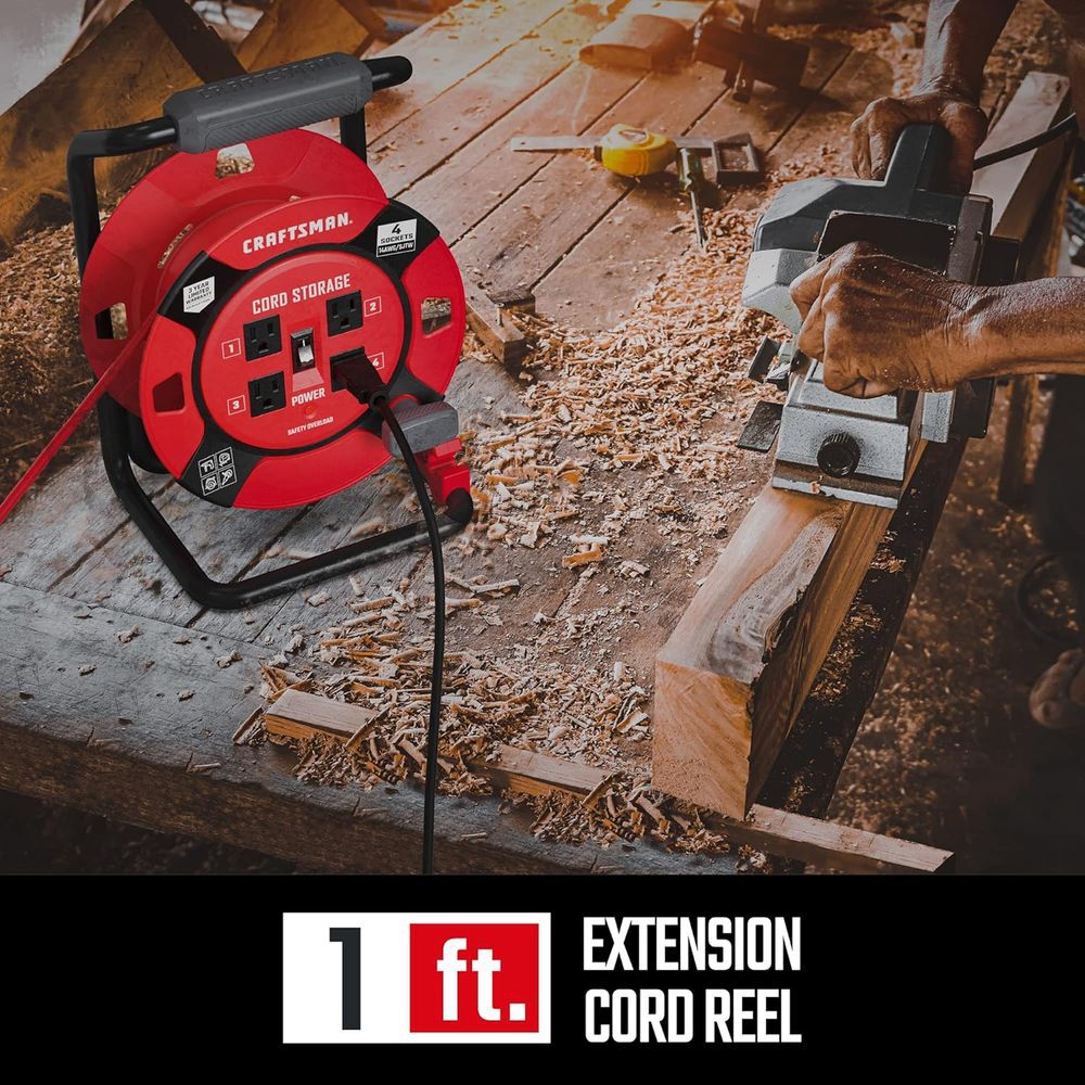 CRAFTSMAN 1 Foot Retractable Extension Cord Reel with 4 Outlets, large image number 7