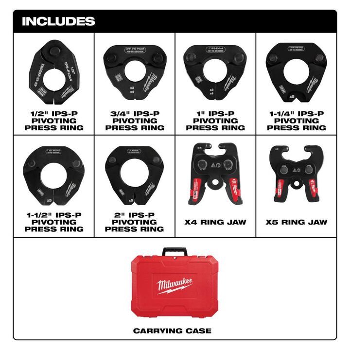Milwaukee 1/2 Inch - 2 Inch IPS-P Pivoting Press Ring Kit for M18 FORCE LOGIC Press Tools, large image number 1