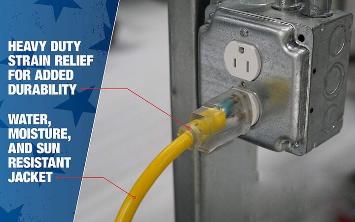 Southwire SJTW Extension Cord High Visibility Yellow 12/3 15 Amp 100 Ft, large image number 2