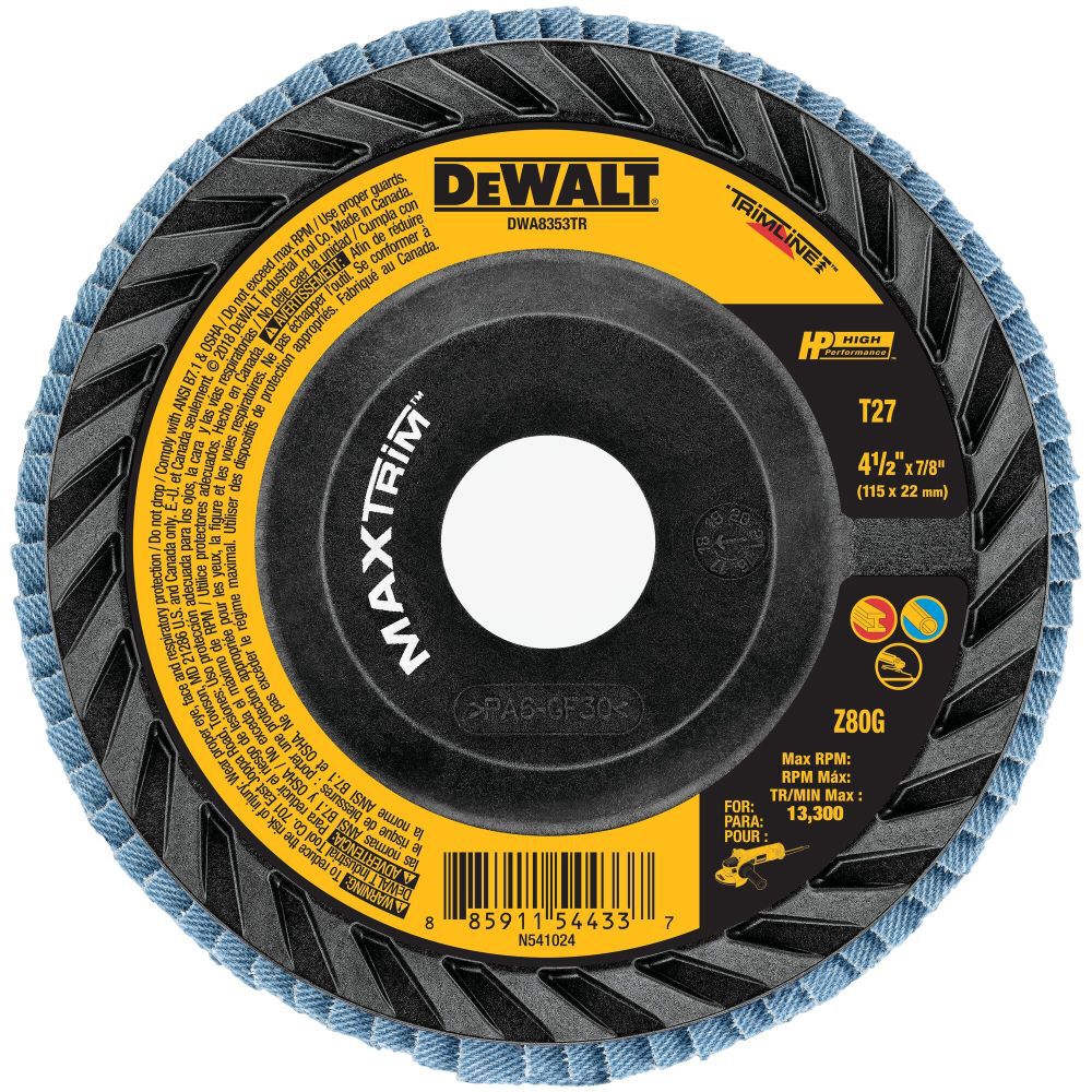 DEWALT 4-1/2 X 7/8 80G T27 Hp Trim Flap Disc, large image number 1