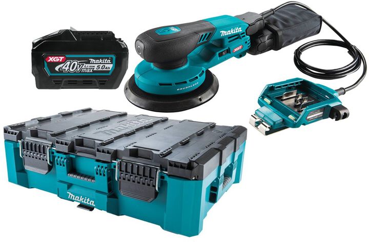 Makita 40V max XGT Brushless Cordless 6 Inch Random Orbit Sander (Bare Tool) 5Ah Lithium Ion Battery & MAKTRAK Large Tool Box Bundle