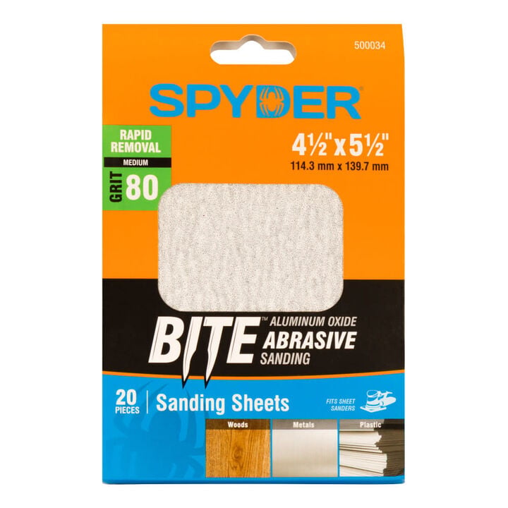 Spyder 20-Sheets Alum Oxide 80 Grit Sandpaper, 4.5 x 5.5 Inch