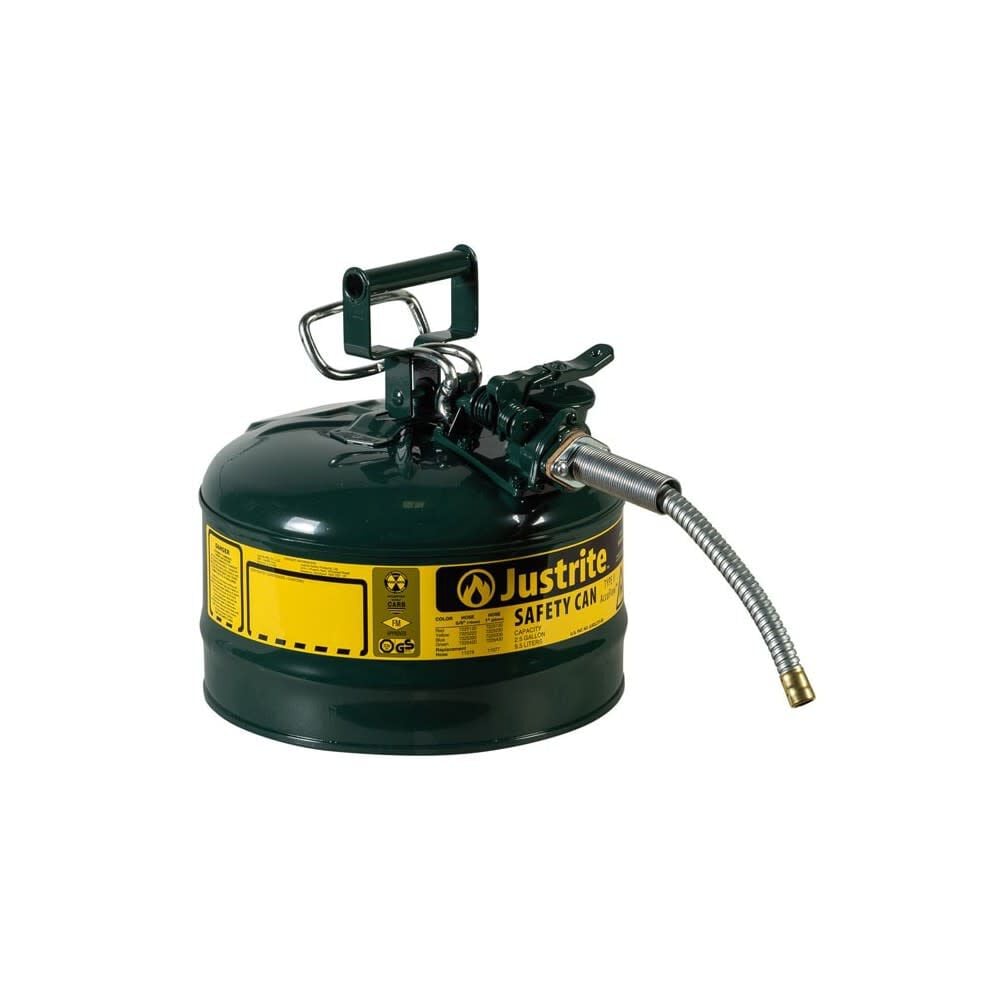 Justrite 2.5 Gal Steel Safety Green Oil Can Type II, large image number 1