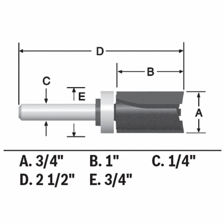 Bosch 3/4in x 1in Carbide Tipped Double Flute Top Bearing Straight Trim Router Bit, large image number 4