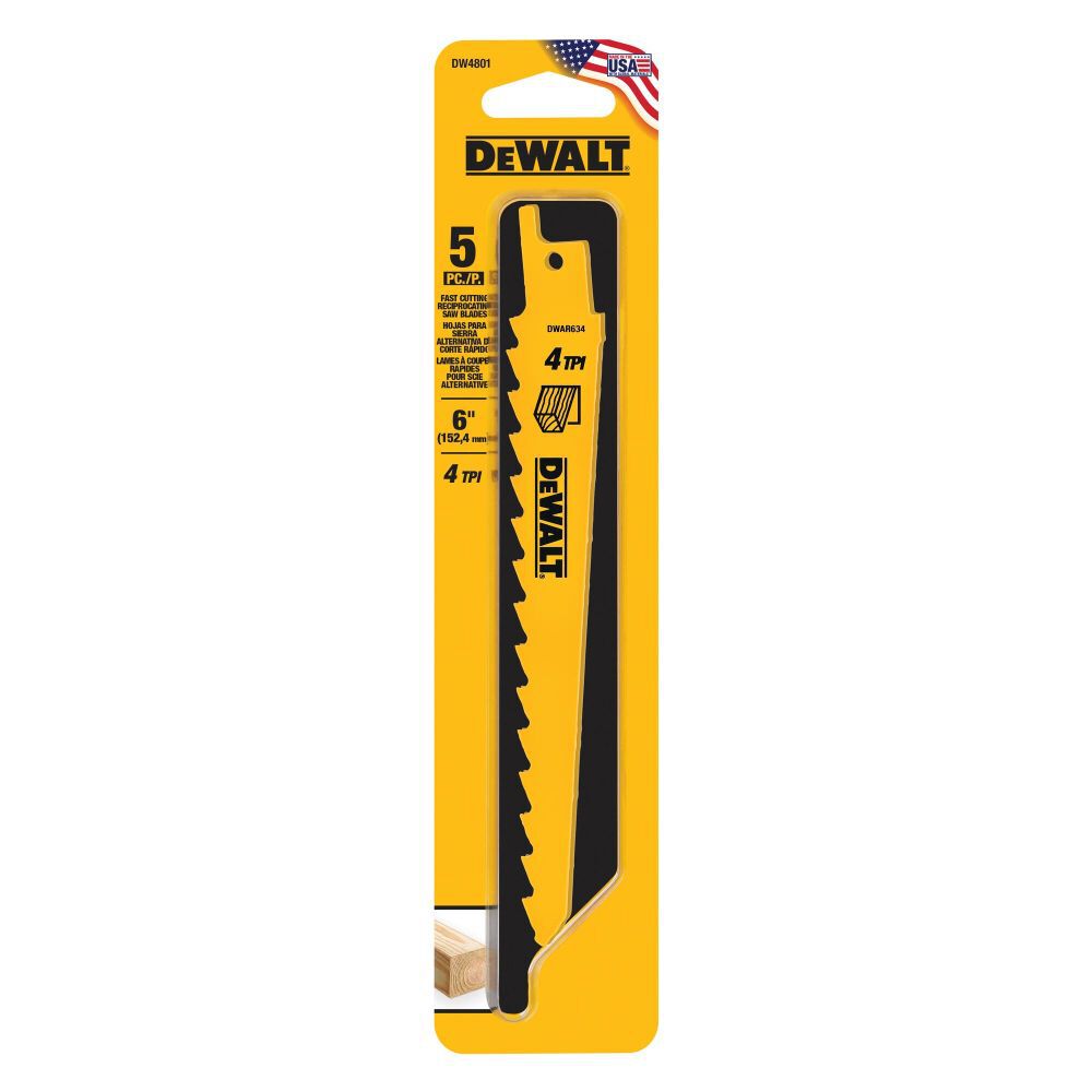 DEWALT 6 In. 3 TPI Taper Back Bi-Metal Reciprocating Blade (5 pack), large image number 8