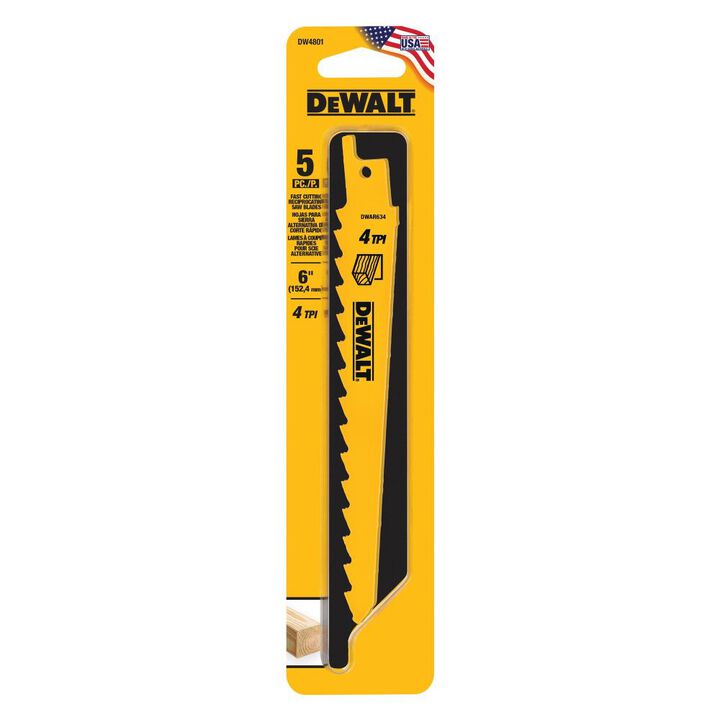 DEWALT 6 In. 3 TPI Taper Back Bi-Metal Reciprocating Blade (5 pack), large image number 7
