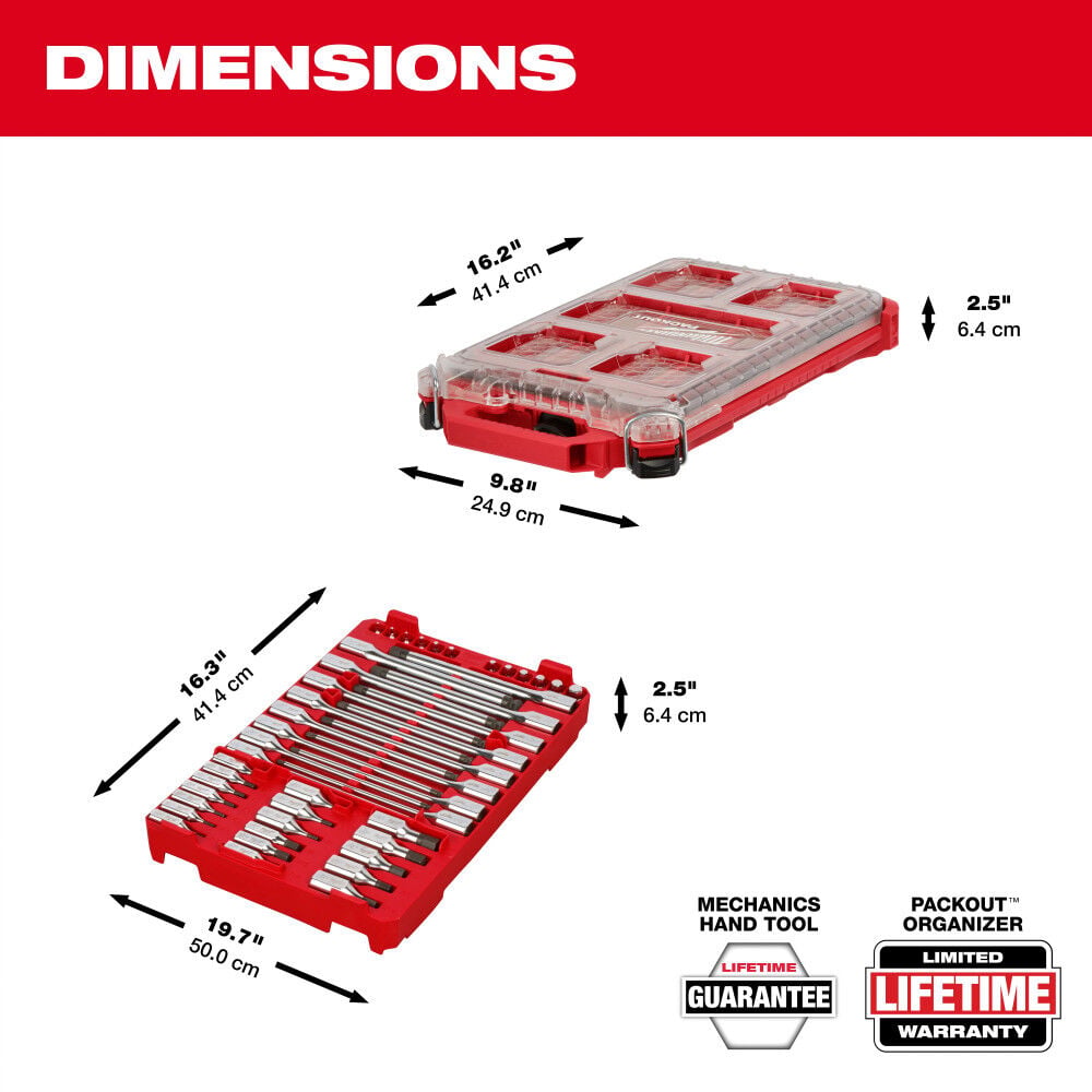 Milwaukee 1/4 Inch and 3/8 Inch Drive SAE Bit Socket Set with PACKOUT Compact Low-Profile Organizer, 46 Pieces, large image number 7