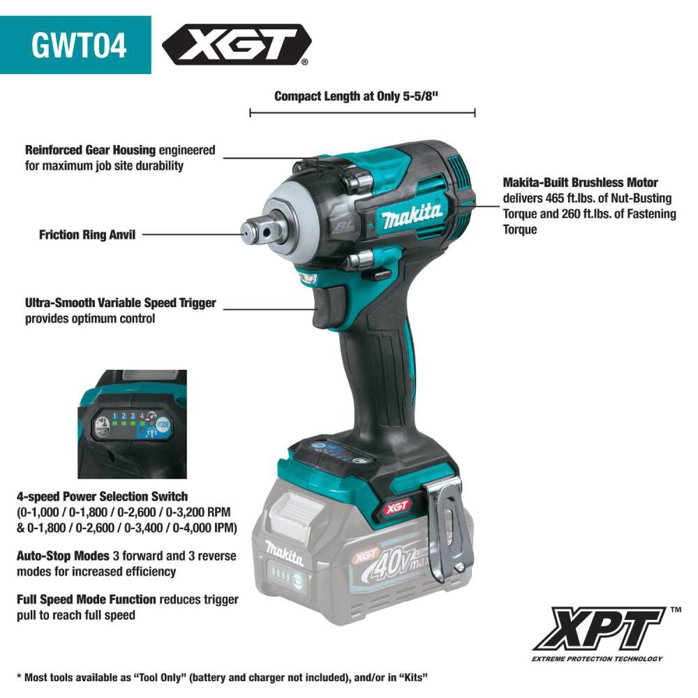 Makita 40V max XGT Impact Wrench 4 Speed 1/2in (Bare Tool), large image number 3