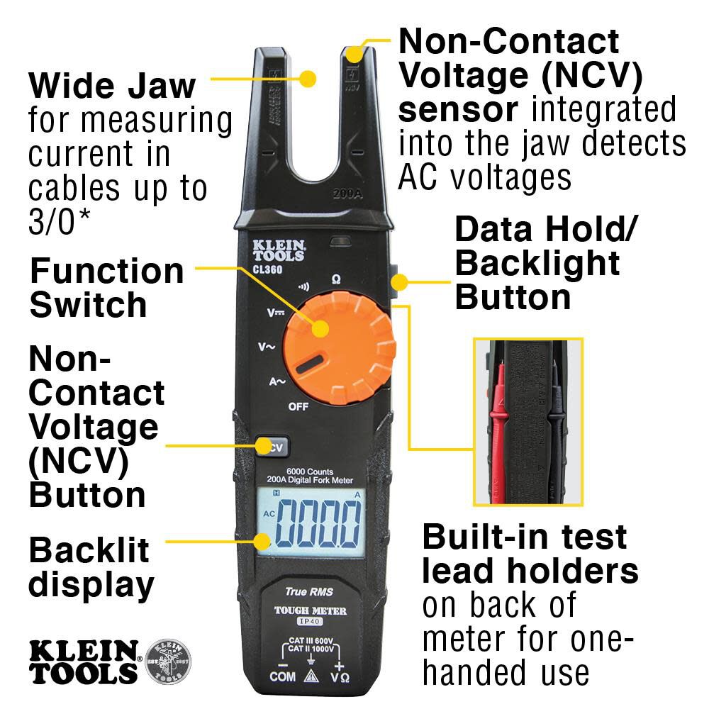 Klein Tools Open Jaw Fork Meter 200A AC, large image number 3