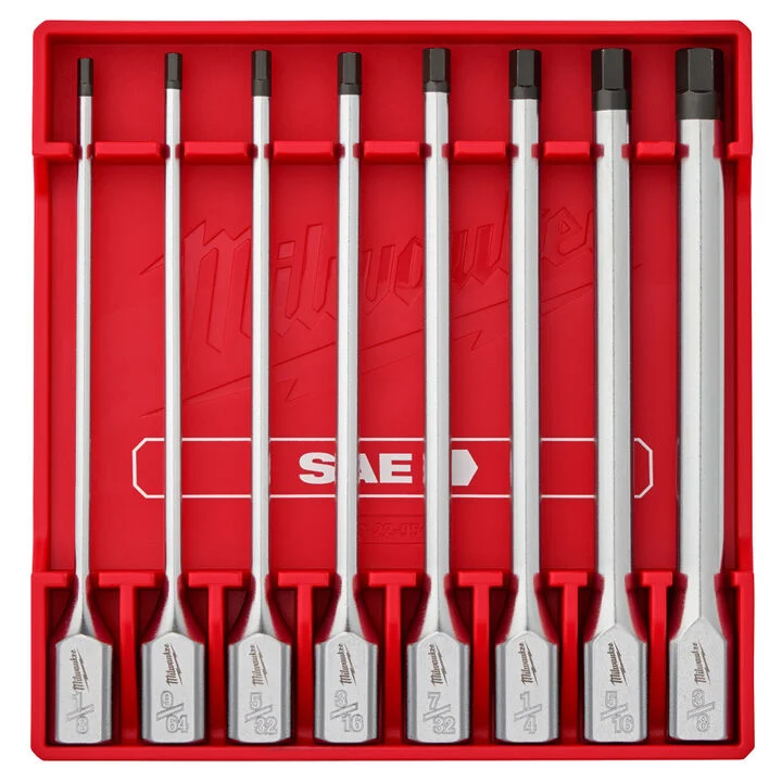 Milwaukee 3/8 Inch Drive Long Hex Bit Socket Set SAE 8 Pieces
