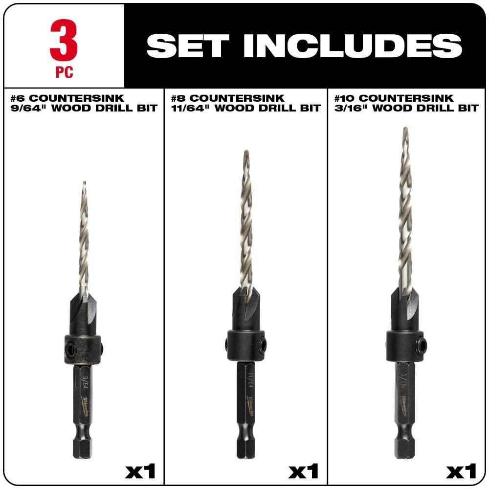 Milwaukee #6/#8/#10 3Pc Countersink Set, large image number 3