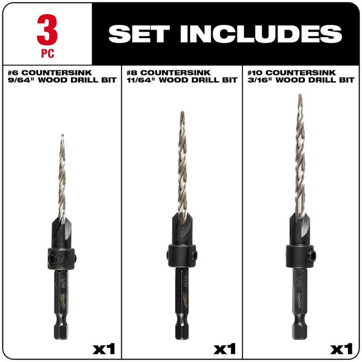 Milwaukee #6/#8/#10 3Pc Countersink Set, large image number 2