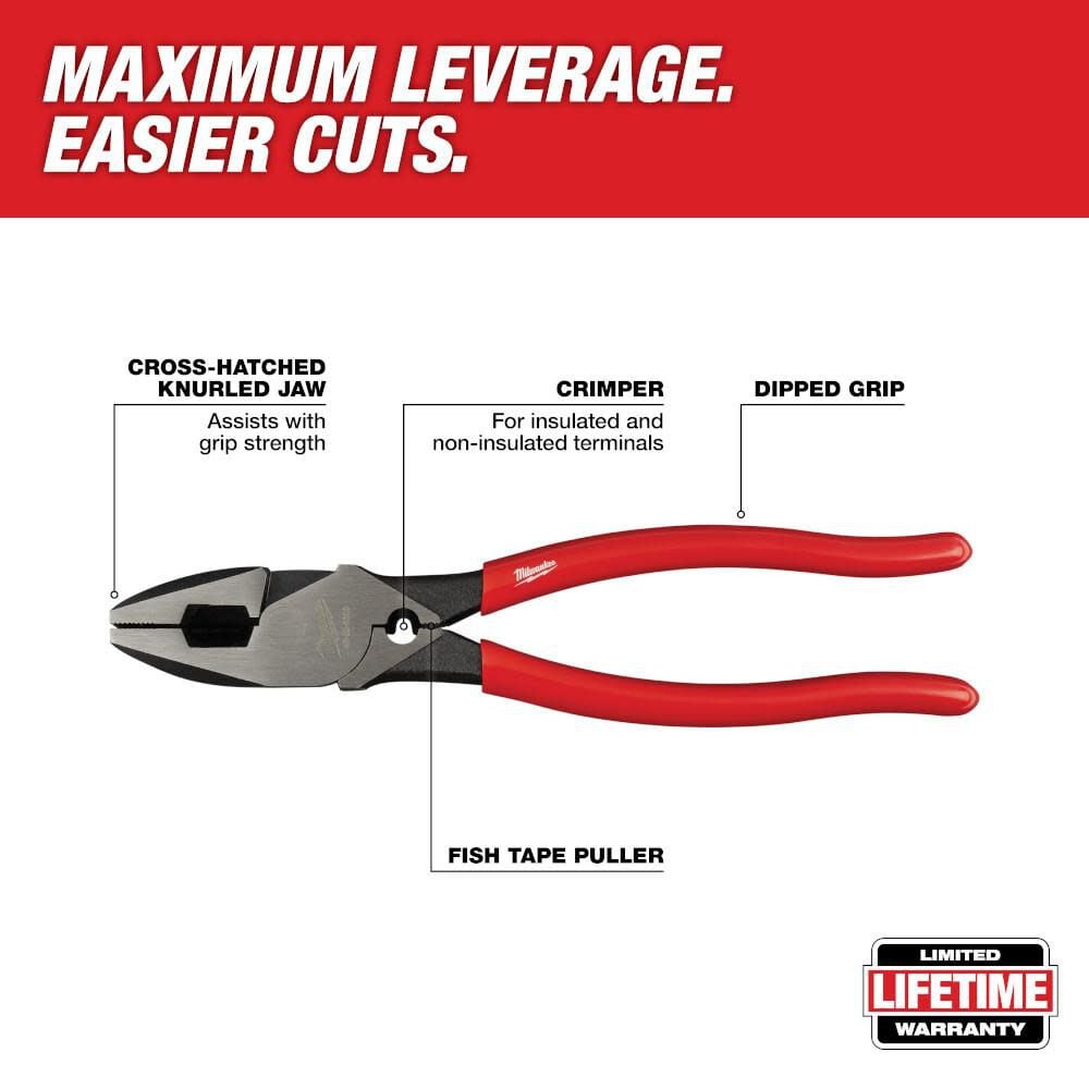 Milwaukee High Leverage Linesman's with Crimper-Dipped, large image number 2