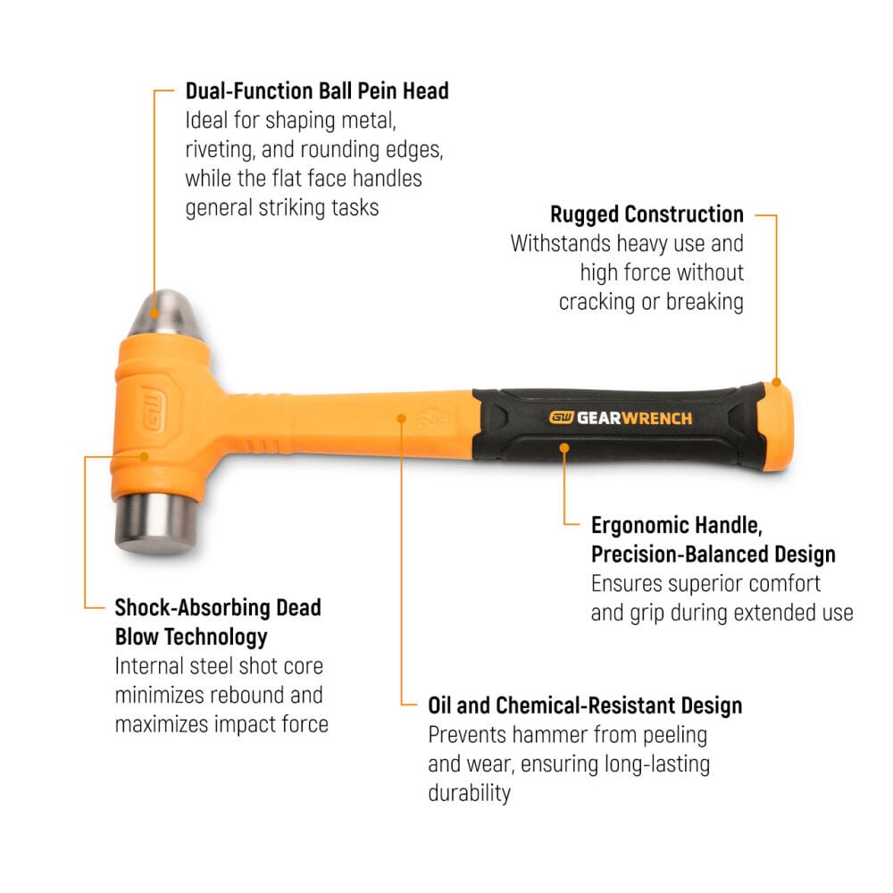 GEARWRENCH 3 Pieces Dead Blow Ball Pein Hammer Set, large image number 2