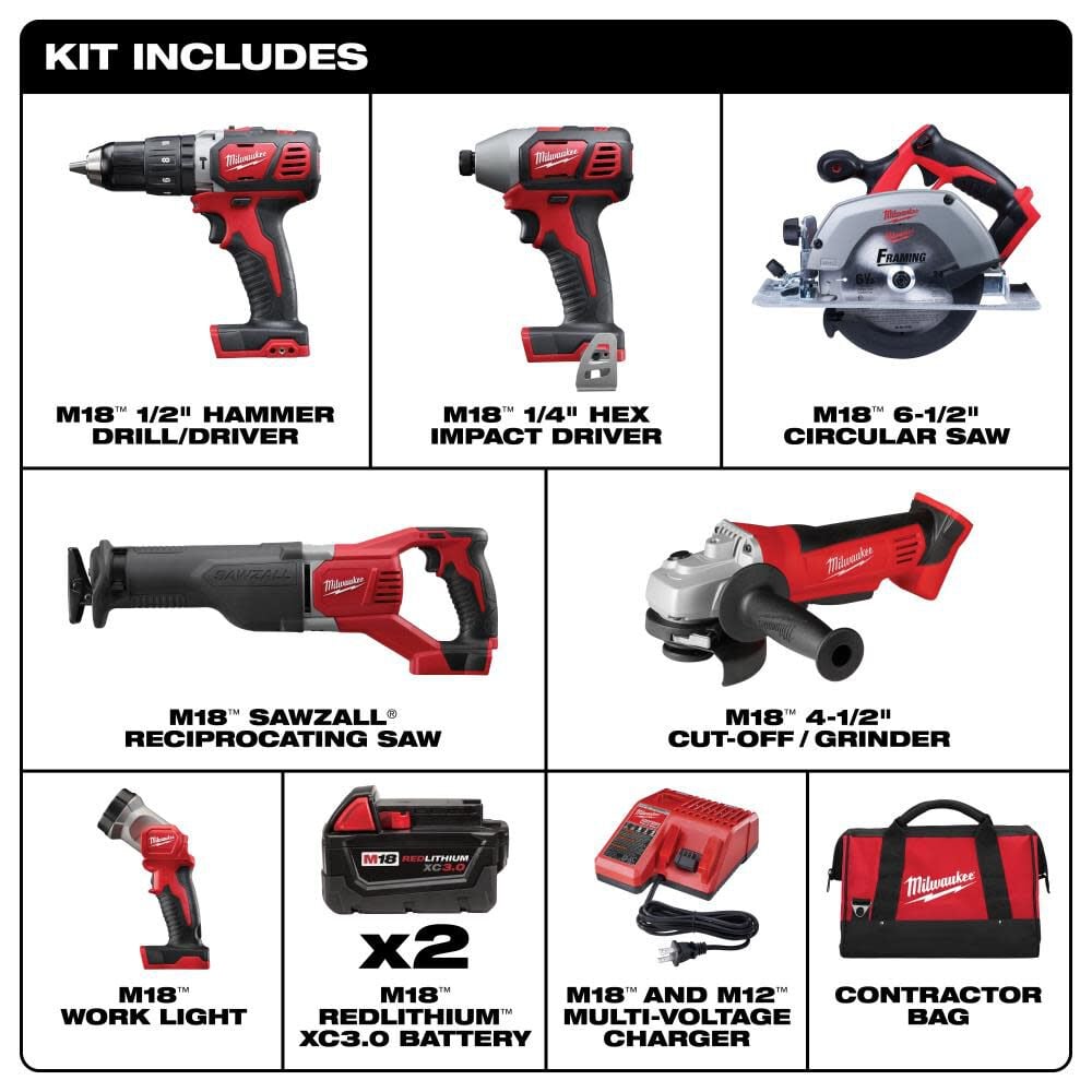 Milwaukee M18 18V Lithium-Ion Cordless Combo Tool Kit (6-Tool) with 3/8 in.  Impact Wrench and Blower 2696-26-2658-20-0884-20 - The Home Depot