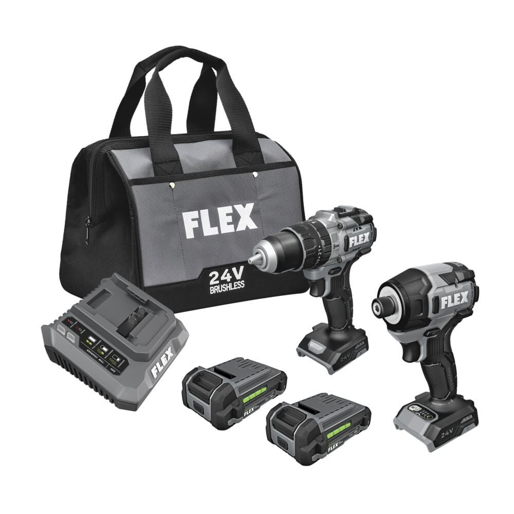 FLEX 24V 1/2 Inch 2-Speed Hammer Drill & 1/4 Inch Hex Impact Driver Kit, large image number 1