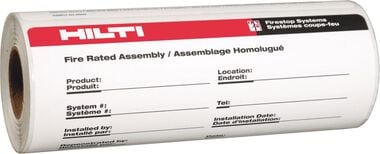 Hilti Firestop Systems Adhesive Identification Labels