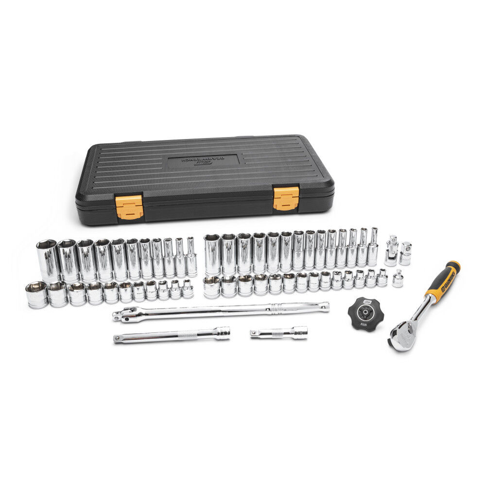 GEARWRENCH 3/8 Inch Drive 90-Tooth 6-Point Standard and Deep SAE/Metric Mechanics Tool Set 58 Piece, large image number 1