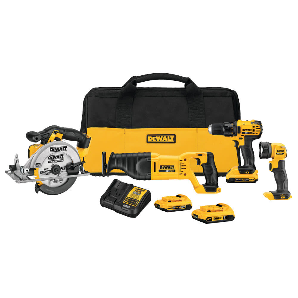 DEWALT 20V MAX* 4-Tool Combo Kit - includes Three 20V MAX 2.0AH LI-ION Batteries and Charger, large image number 1