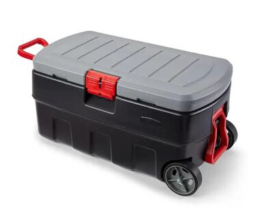 plastic tote with wheels and handle from