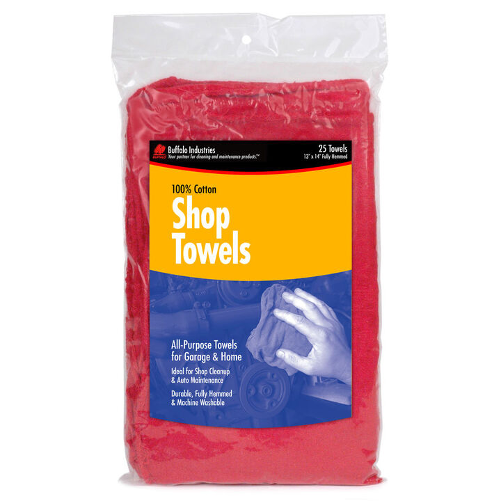 Buffalo Industries 13 x 14in Fully Hemmed Red Shop Towel 25pk Bag, large image number 1