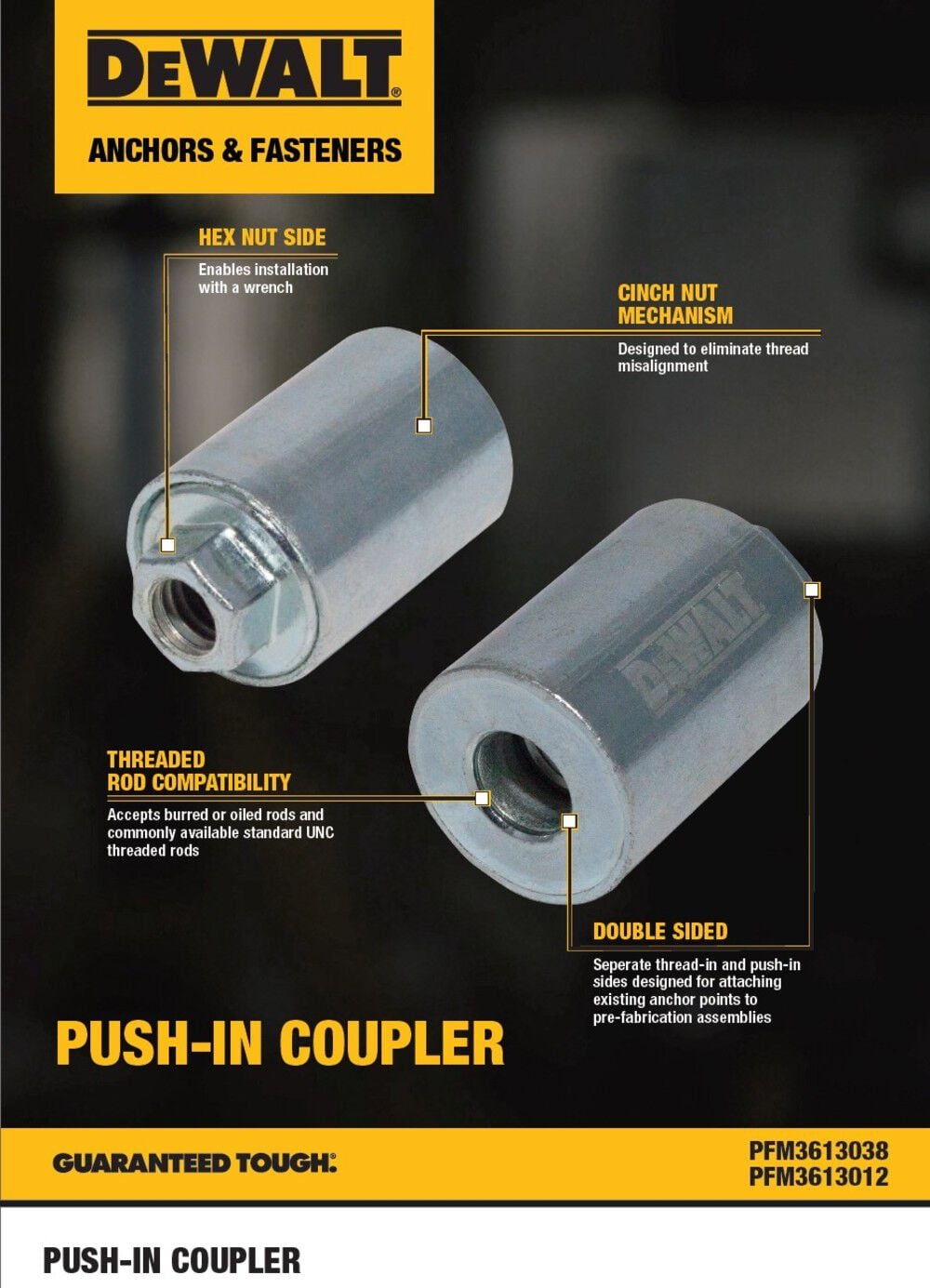 DEWALT 1/2 Inch-13 Push-In Thread Coupler for Threaded Rod 20 Pieces, large image number 3