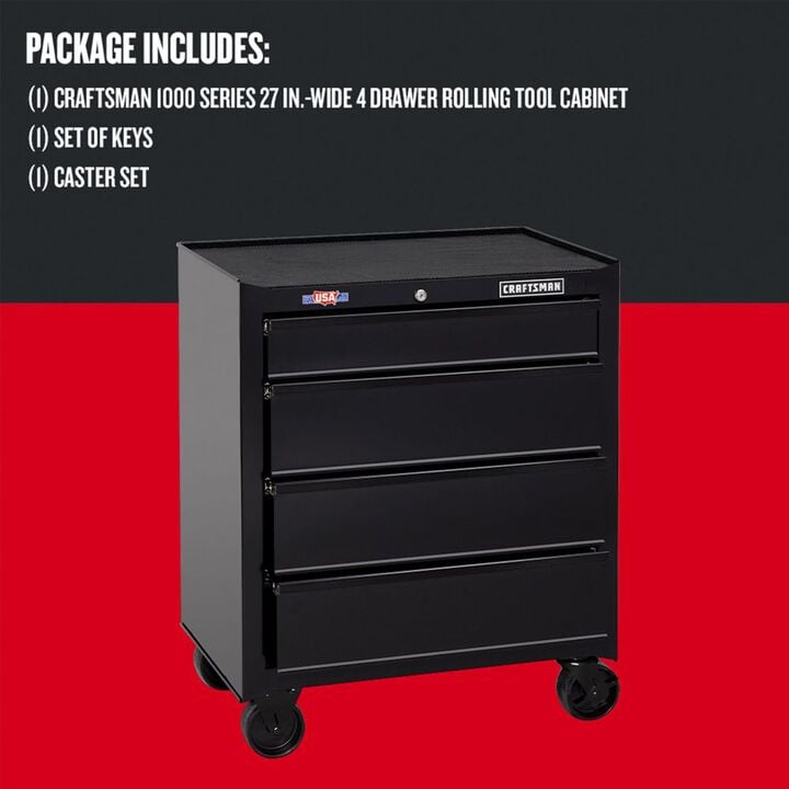 CRAFTSMAN 1000 Series 27 Inch Wide 4 Drawer Rolling Tool Cabinet, Black, large image number 10