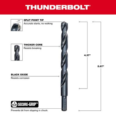 Milwaukee 31/64 In. Thunderbolt Black Oxide Drill Bit, large image number 2