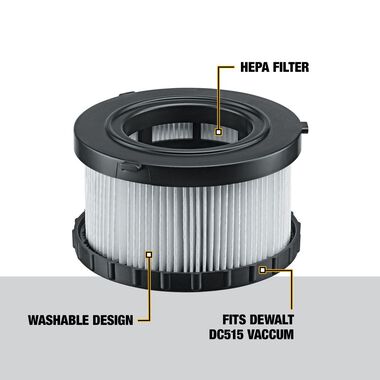DEWALT HEPA Replacement Filter for DC515 Vacuum, large image number 1