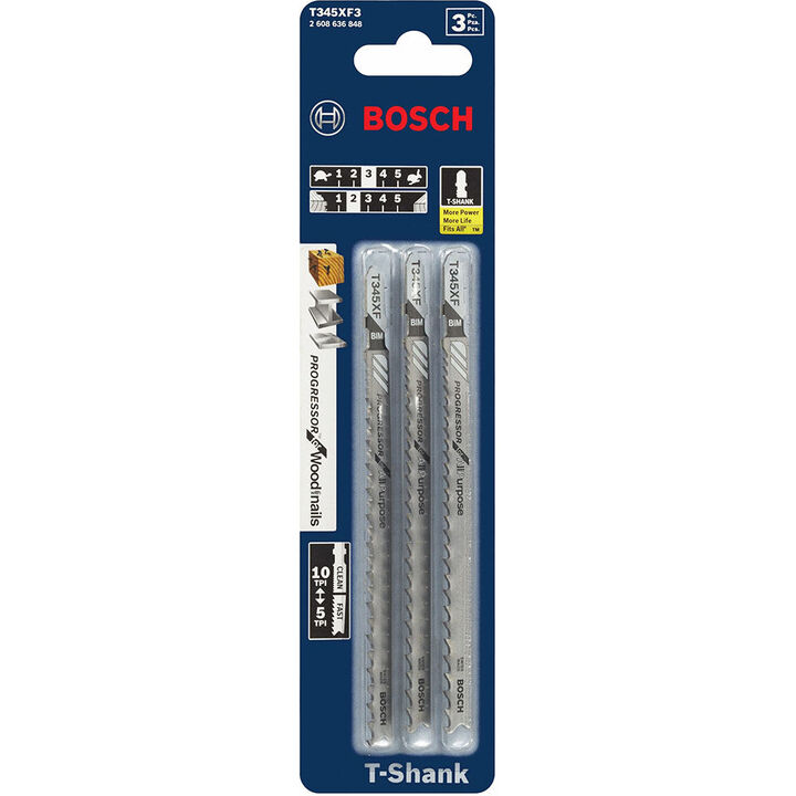 Bosch Jig Saw Blades 3pc 5 1/4in 5 10P TPI Progressor for Wood with Nails T Shank