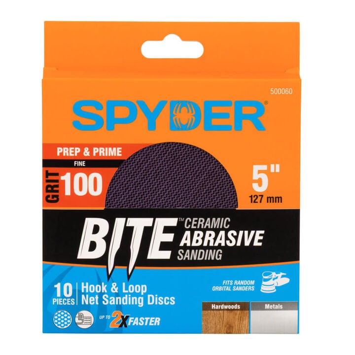 Spyder 100 Grit Ceramic Sanding Discs, Ceramic Net, 5 Inch Hook & Loop 10 Pieces
