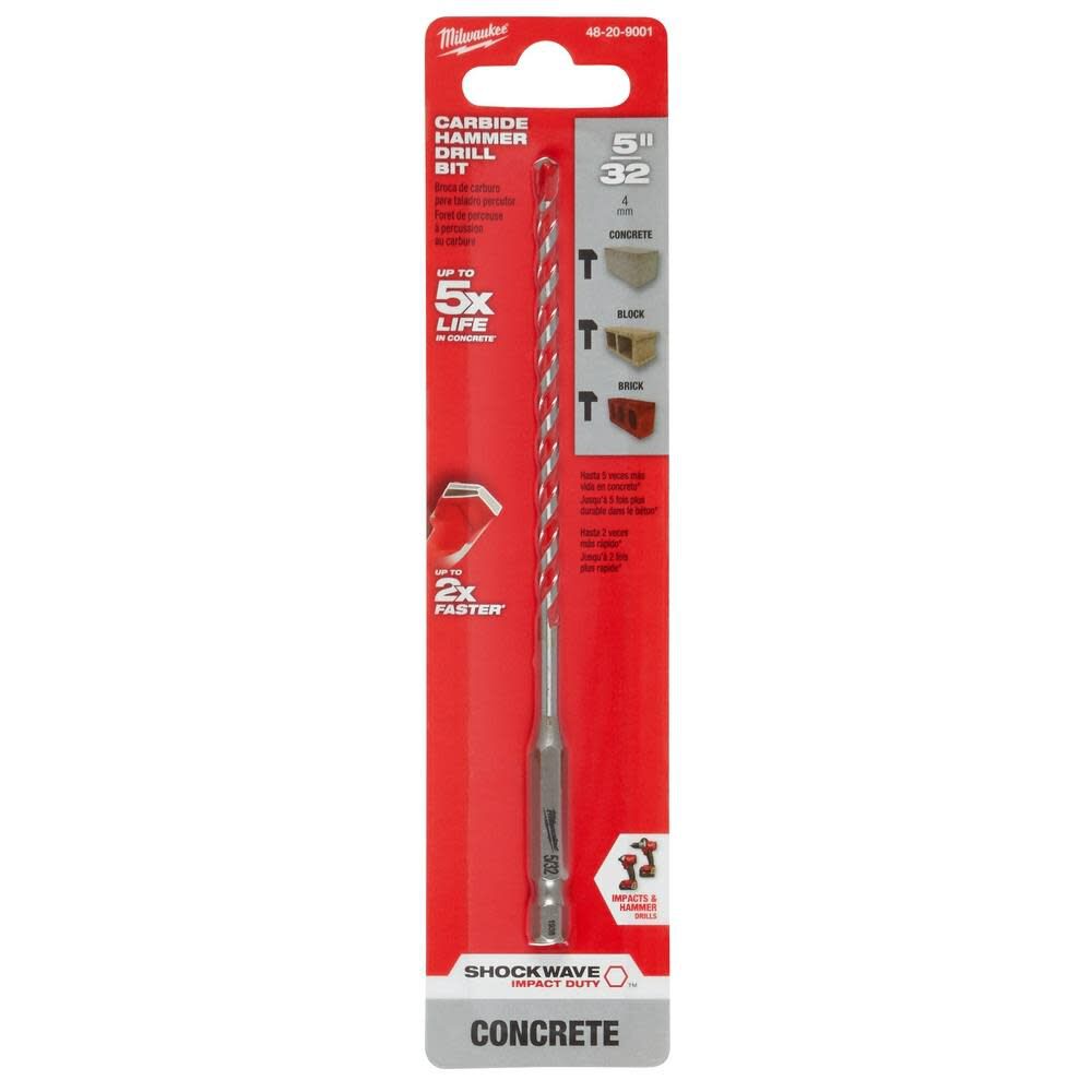Milwaukee SHOCKWAVE Carbide Hammer Drill Bit 5/32inchx4inchx6inch, large image number 11