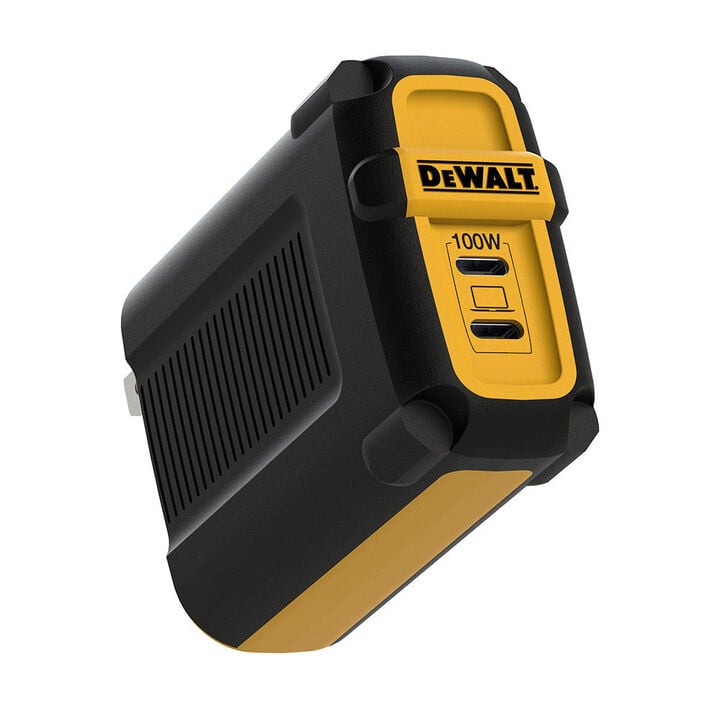 DEWALT 100W GaN PPS PD Black/Yellow 2-Port USB C Wall Charger, large image number 1