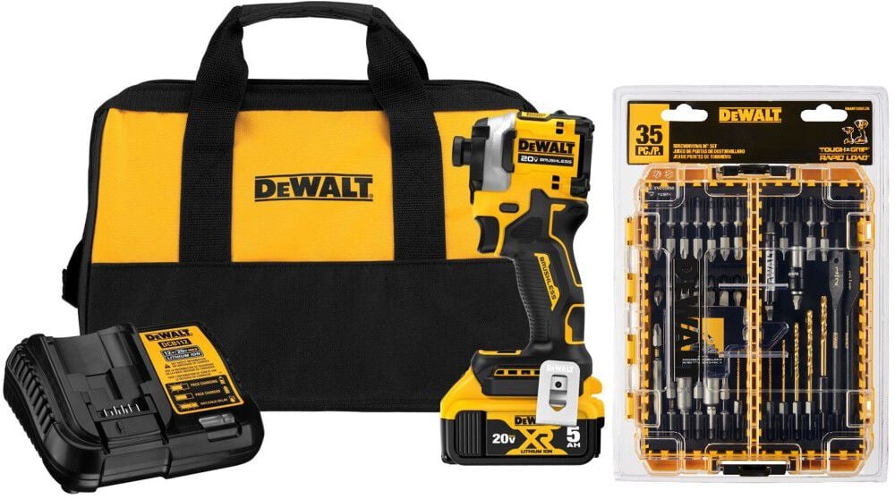 DEWALT 20V MAX Atomic Impact Driver 5Ah Kit & Rapid Load Accessory Set With Toughcase Bundle - DEW000011456