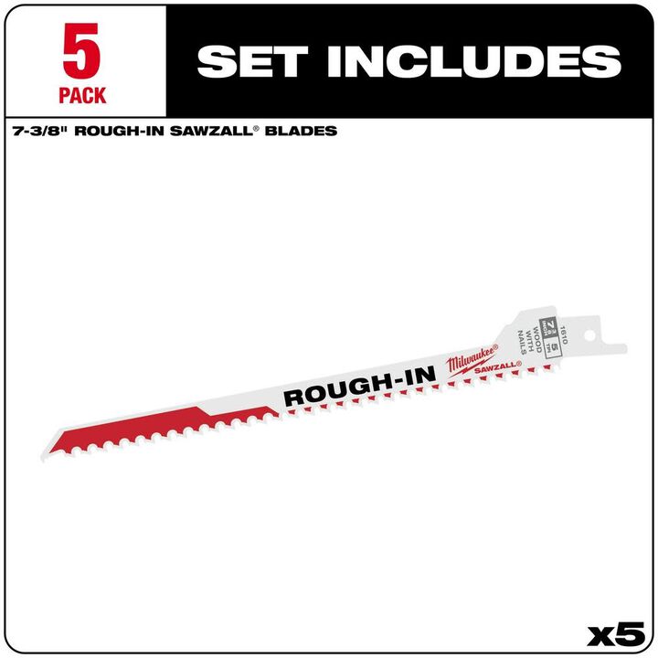 Milwaukee Rough-In SAWZALL Blade 5PK, large image number 1