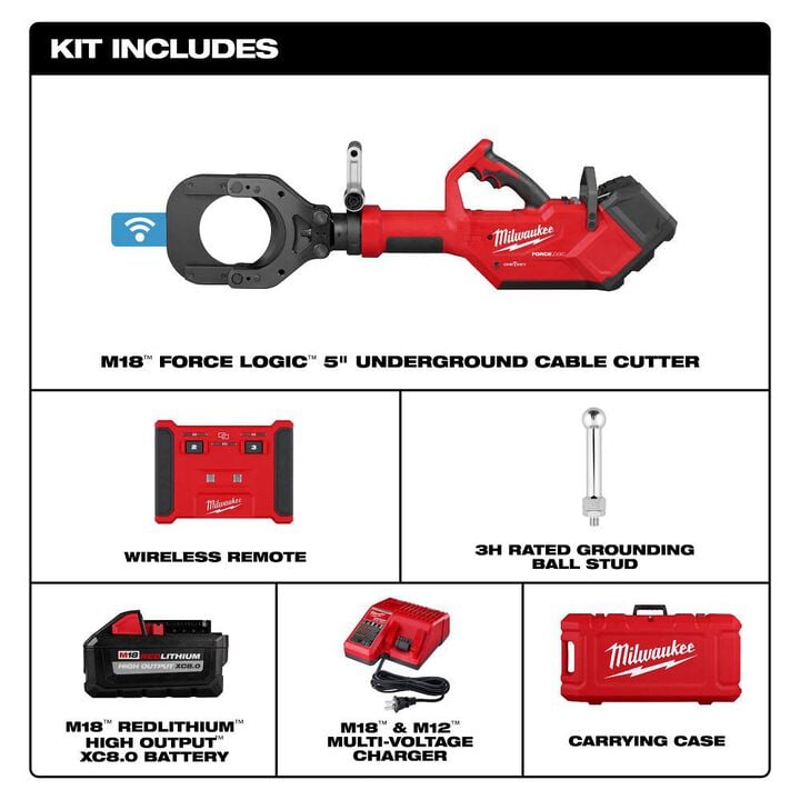 Milwaukee M18 FORCE LOGIC 5 Inch Underground Cable Cutter with Wireless Remote, large image number 1