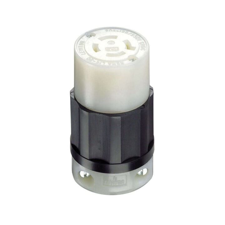 Leviton Grounded Locking Connector 20A 125/250V Black & White, large image number 1