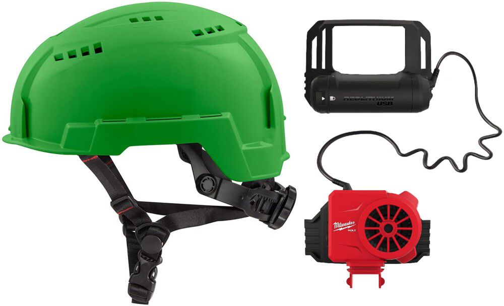 Milwaukee BOLT Green Vented Helmet Class C & USB Cooling Fan Bundle, large image number 1