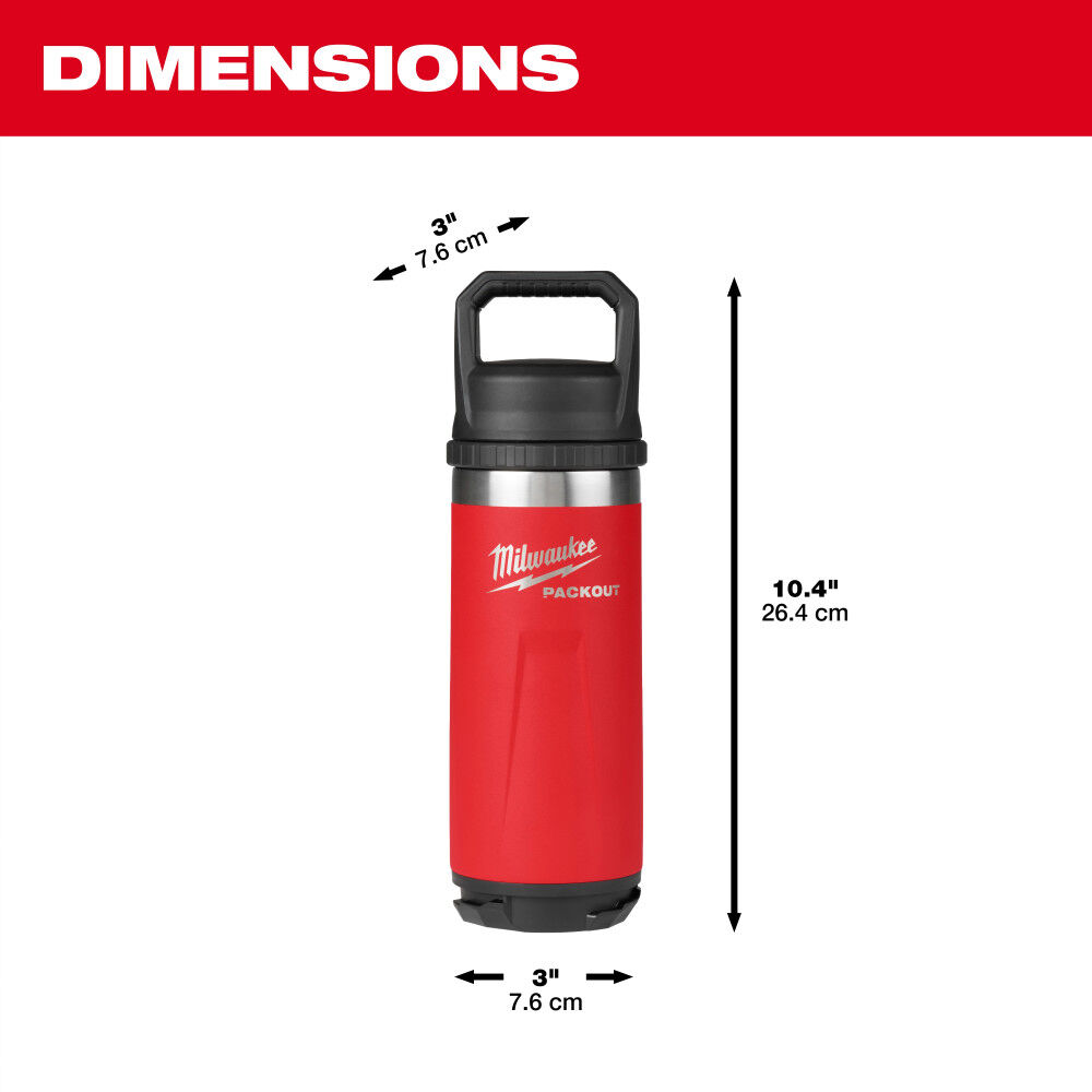 Milwaukee PACKOUT 18 Oz Insulated Bottle with Chug Lid Red, large image number 4