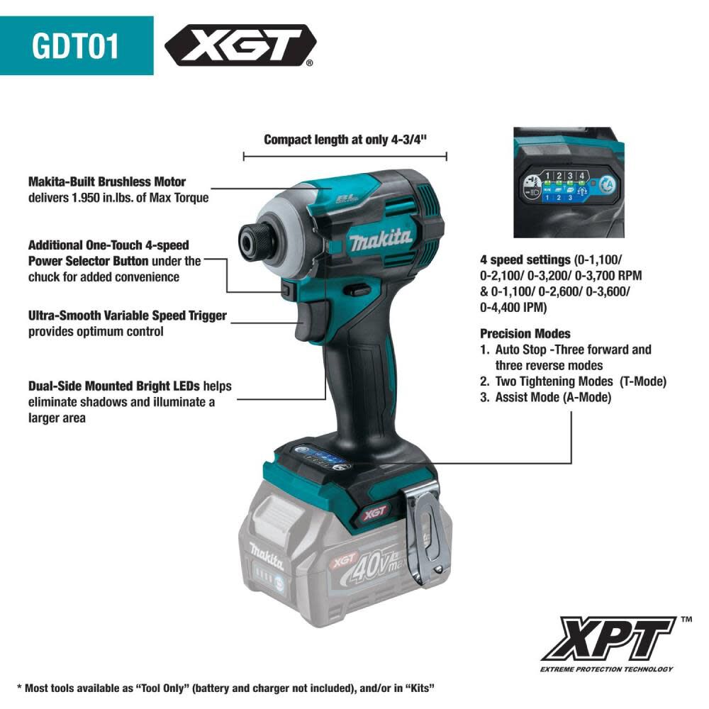 Makita XGT 40V Max Impact Driver 4 Speed (Bare Tool) & ImpactX 100 pc. Driver Bit Set Bundle, large image number 8