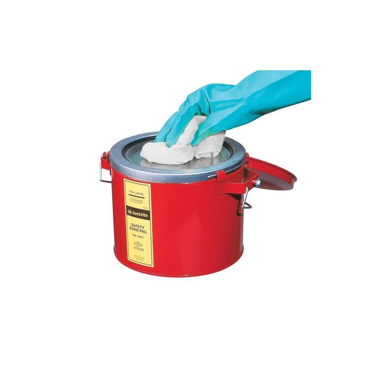 Justrite 6 Quart Red Steel Hinged Cover Swab Pail, large image number 3