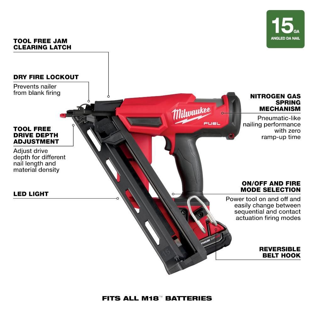 Milwaukee M18 FUEL 15 Gauge Finish Nailer Kit, large image number 7