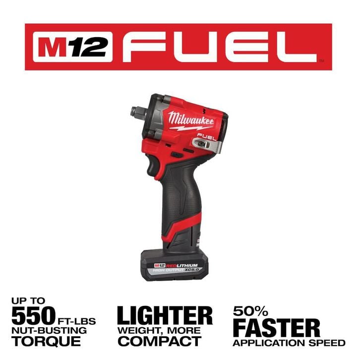 Milwaukee M12 FUEL Stubby 1/2 Inch Impact Wrench Kit, large image number 2