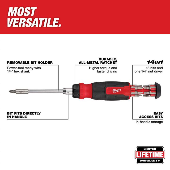 Milwaukee 14-in-1 Ratcheting Multi-Bit Screwdriver and 8-in-1 Compact Multi-Bit Screwdriver, large image number 2
