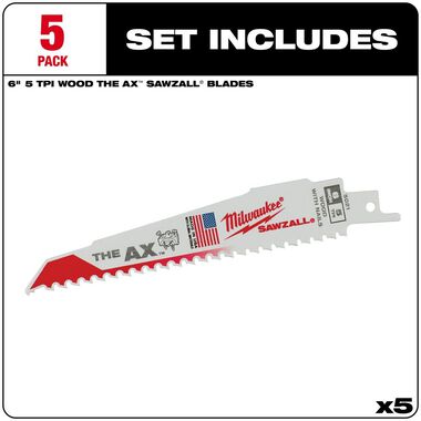 Milwaukee 6 in. 5 TPI the Ax SAWZALL Blades 5PK, large image number 1