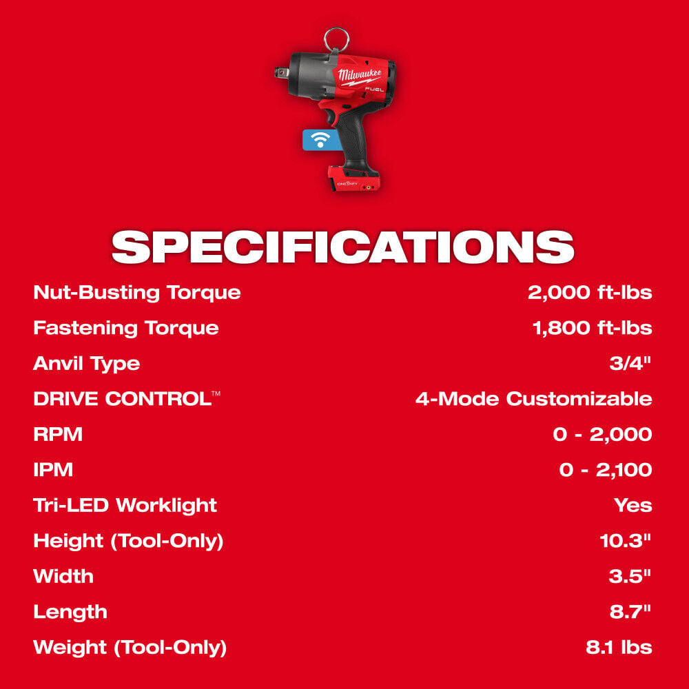 Milwaukee M18 FUEL 3/4 Inch High Torque Impact Wrench with ONE-KEY (Bare Tool), large image number 10