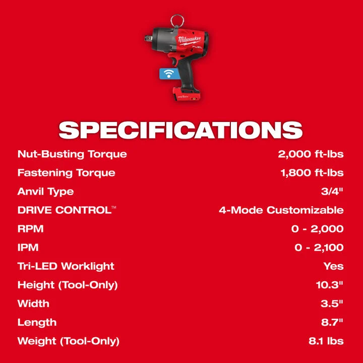 Milwaukee M18 FUEL 3/4 Inch High Torque Impact Wrench with ONE-KEY (Bare Tool), large image number 9