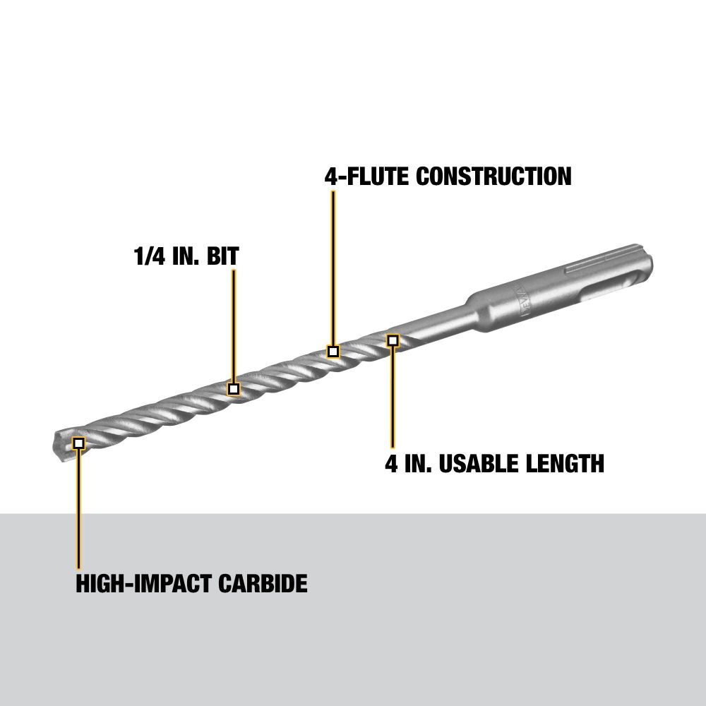 DEWALT 1/4 in x 4 in x 6 in Solid Carbide SDS Plus Hammer Drill Bit, large image number 2
